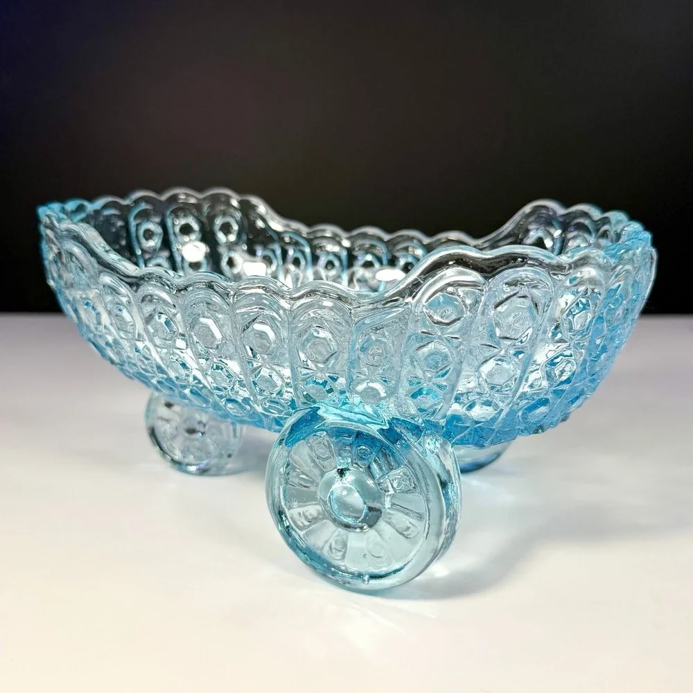 VTG McKee Aqua Glass Baby Carriage Coach Bowl Daisy & Button Candy Dish EAPG